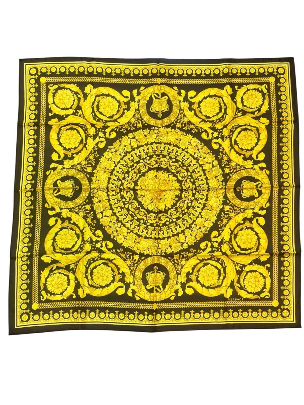 GIANNI VERSACE large silk scarf Baroque print size 54" In Black Vintage Unworn